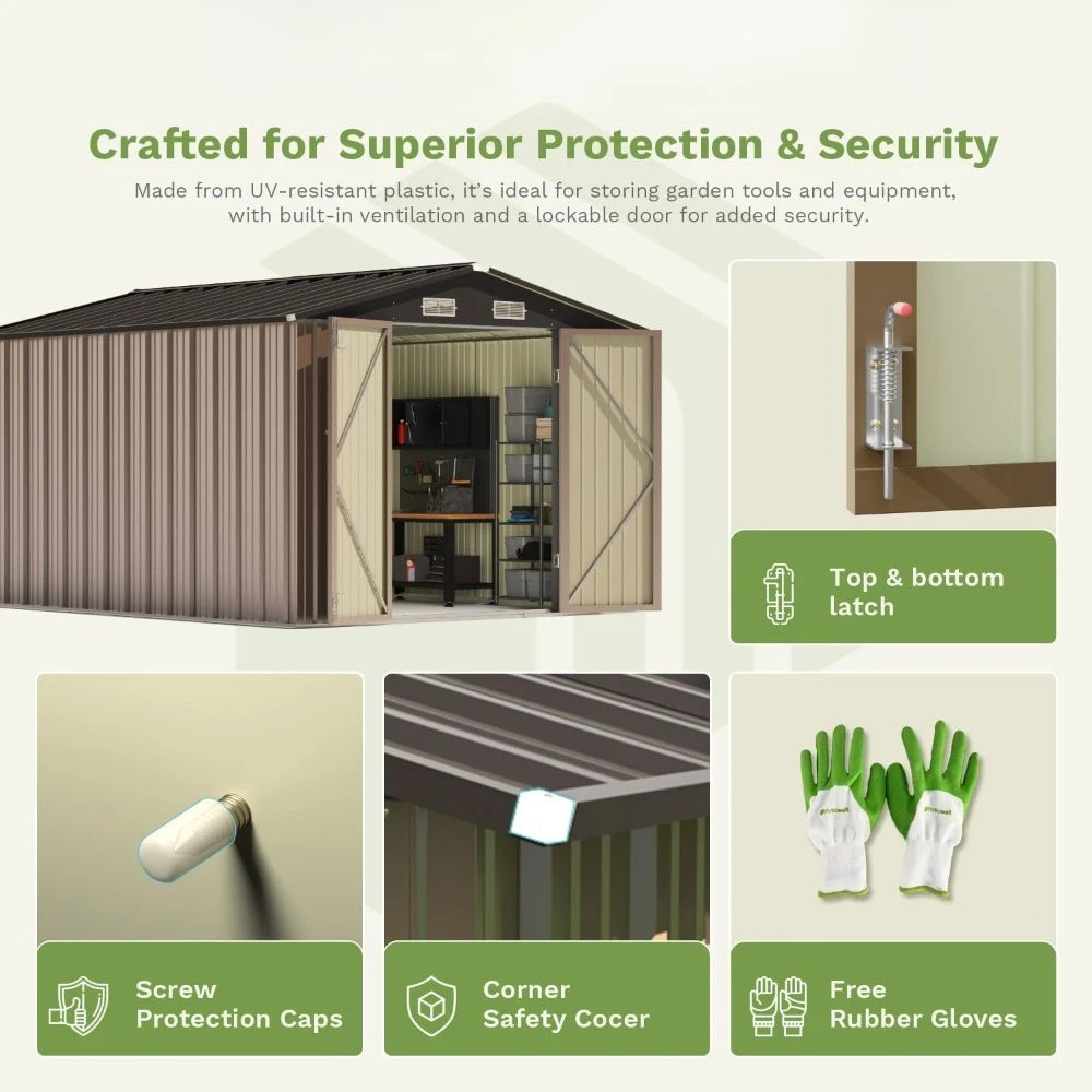 Outdoor Metal Storage Shed With Lockable Door And Sloping Roof