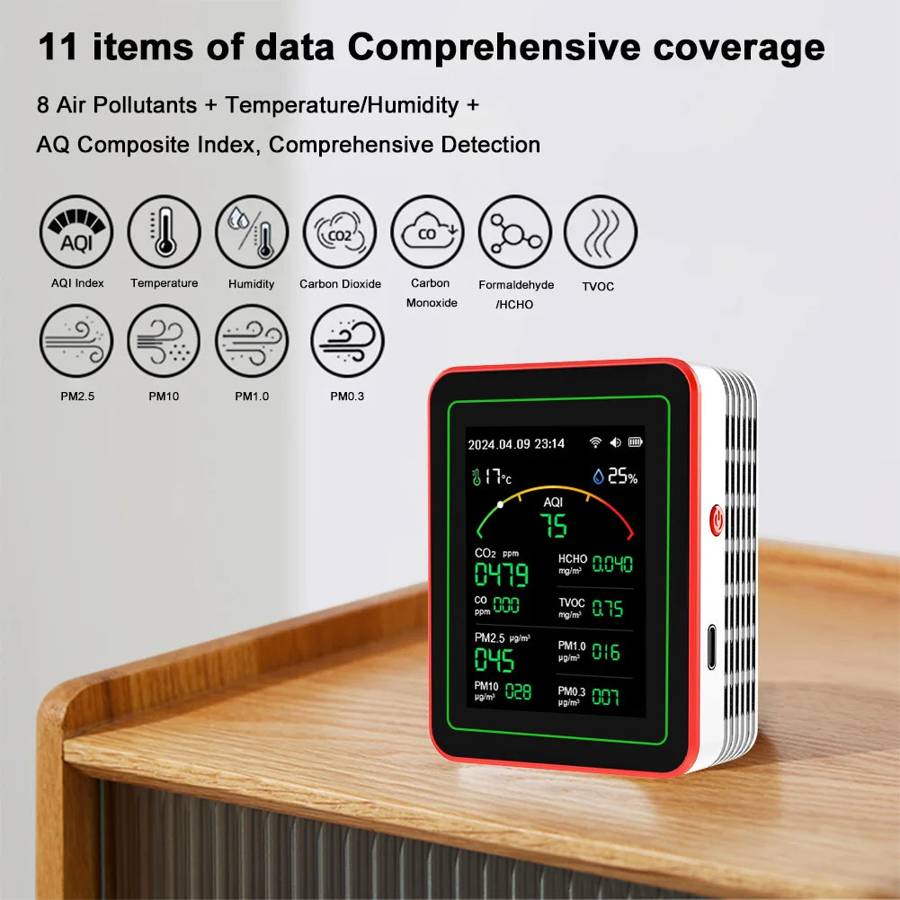 WiFi 15 In 1 Air Quality Detector Indoor Monitor APP Control AQI PM2 5 PM10 CO2