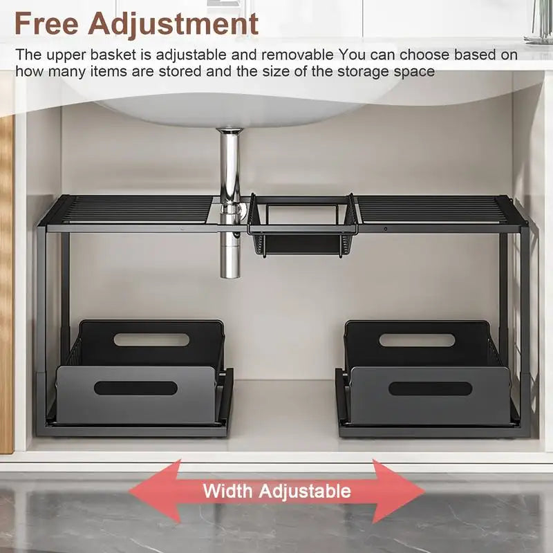 Under Sink Sliding Storage Organizer With Two Drawers