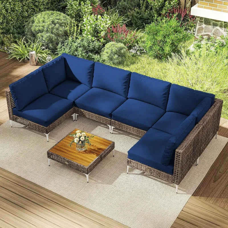 7 Piece Wicker Patio Furniture Set With Modular Outdoor Sectional