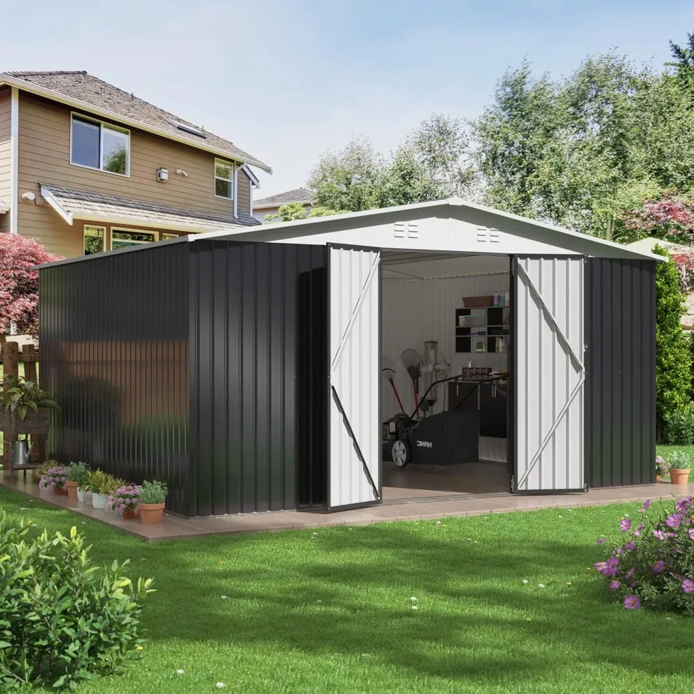 Outdoor Metal Storage Shed With Lockable Doors For Backyard