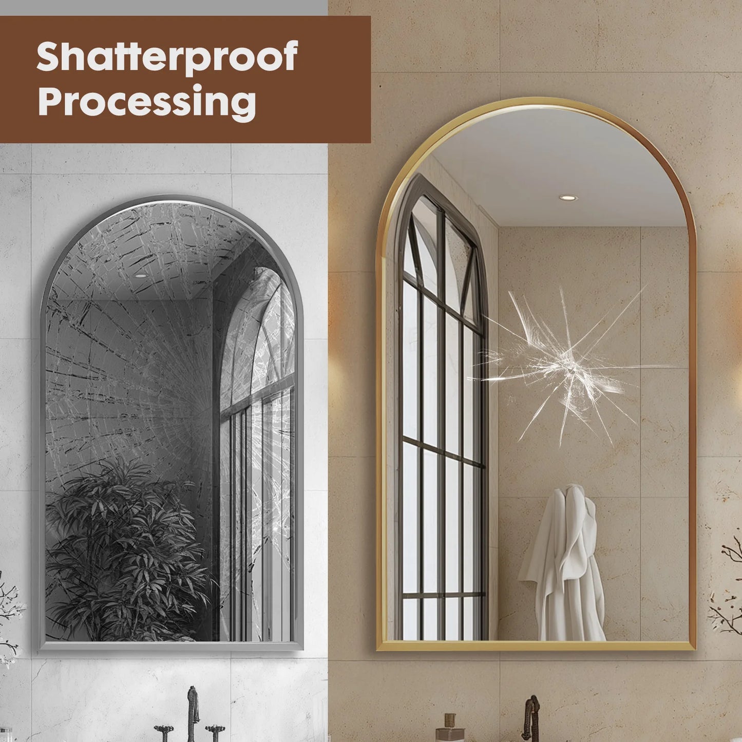 JHK Arched Glass Mirror For Wall Modern Framed Bathroom Decor