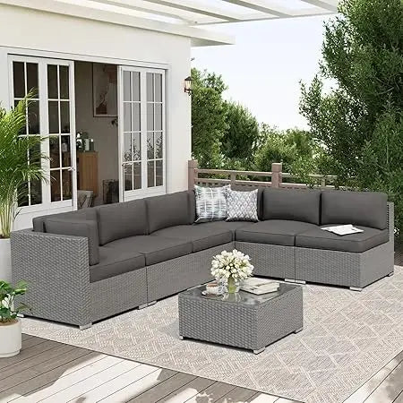 7 Piece Outdoor Patio Furniture Sofa Set Rattan Wicker Table