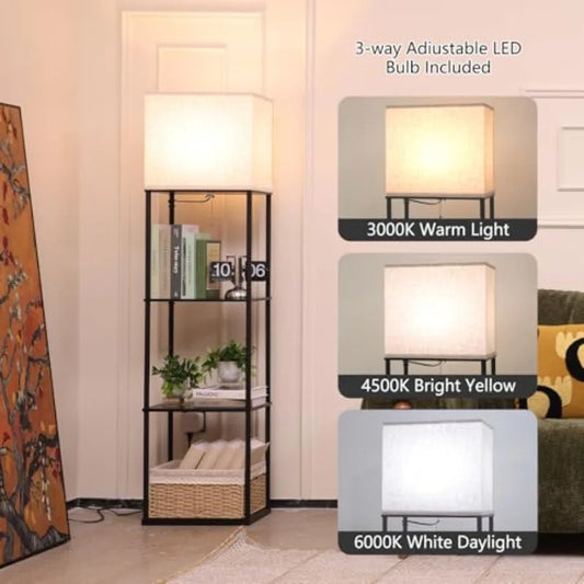 Floor Lamp With Shelves Corner Bookshelf Lamp Three Temperature Settings