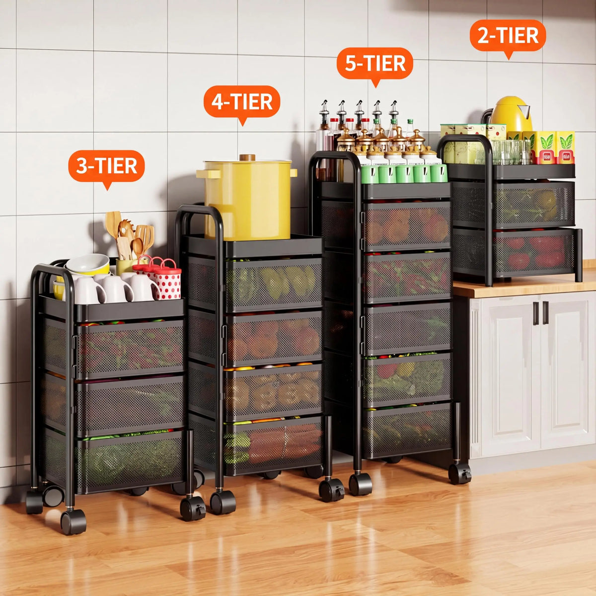 Studyset Rotating Kitchen Storage Cart With Wheels And Mesh Baskets
