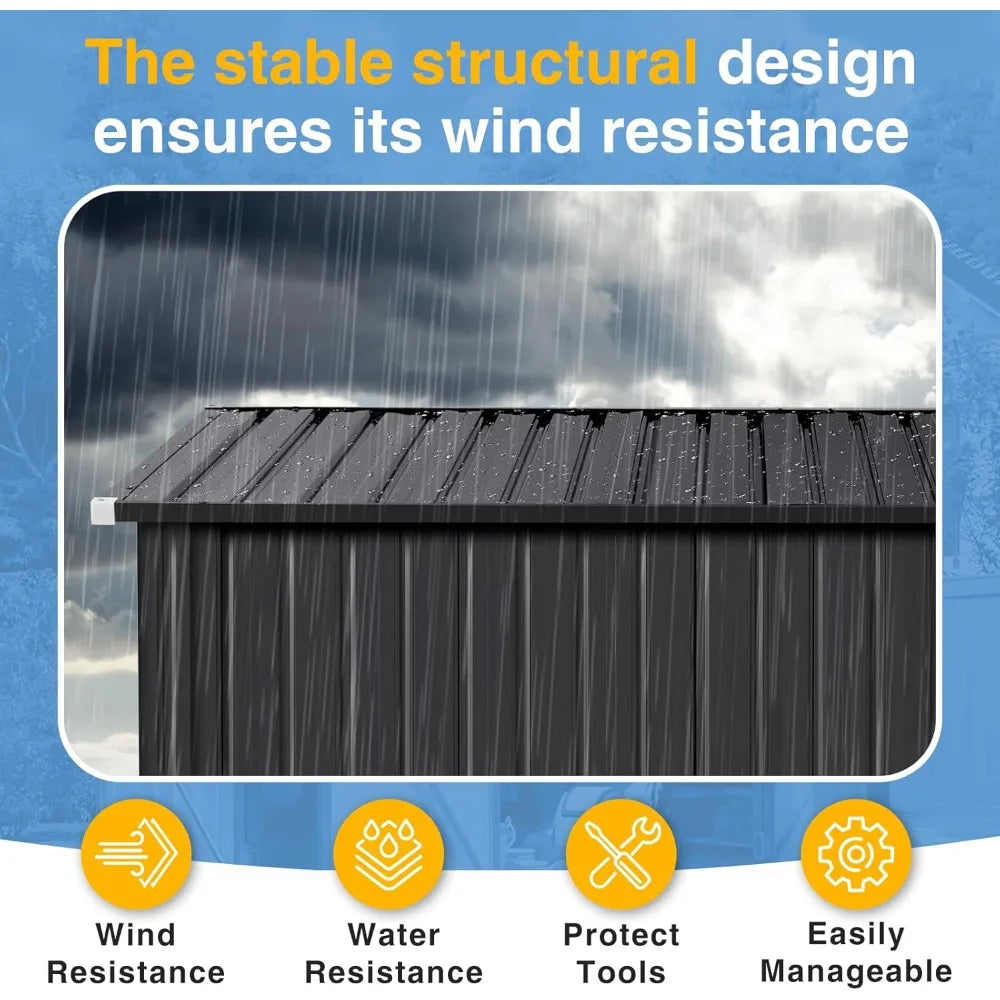Outdoor Storage Shed With Triple Door Metal Lean To