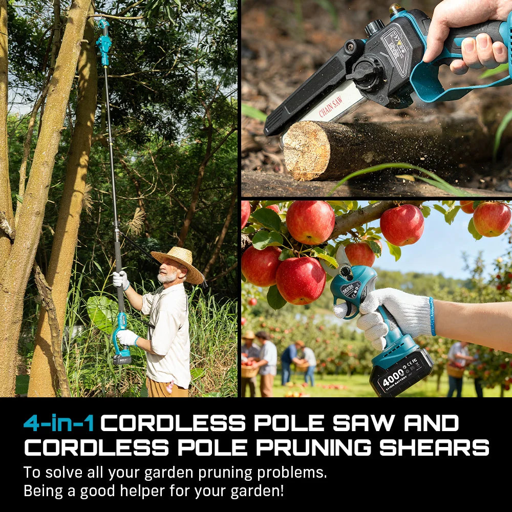 Seesii 3-In-1 Brushless Telescoping Pole Pruning Tool Chainsaw