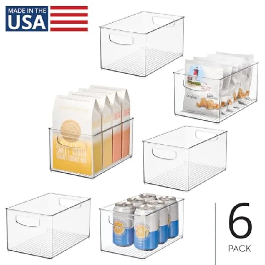 Stackable Clear Plastic Bin Kitchen Organizer for Fridge and Pantry