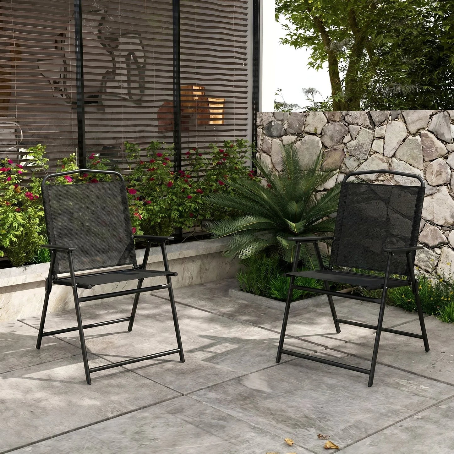 Patio Folding Chairs Outdoor All Weather Textilene Seat Steel Frame