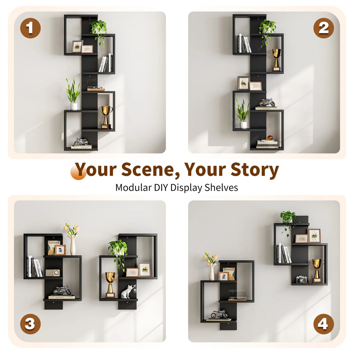 Modern Floating Wall Shelves With Hidden Brackets for Decorative Storage