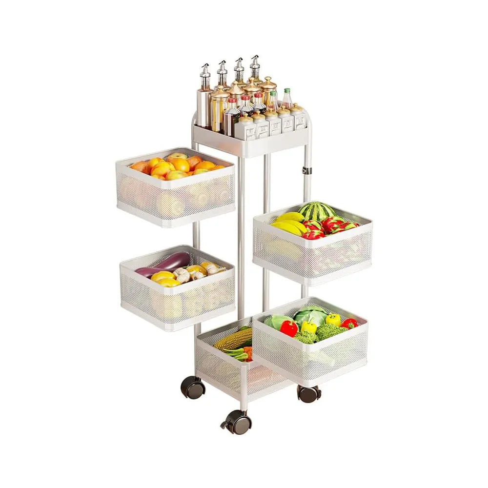 Studyset Rotating Kitchen Storage Cart With Wheels And Mesh Baskets