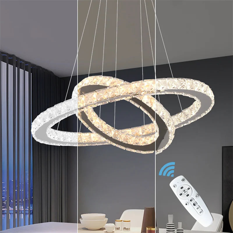 GreeLustr Modern Crystal Led Chandelier Dimming Remote Control Ceiling Lamp