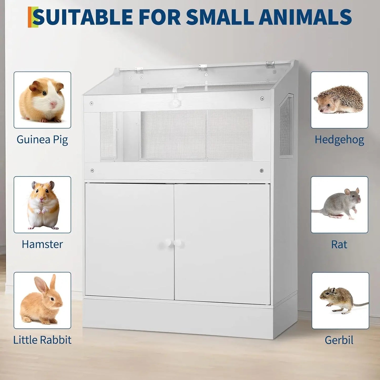 HiMISS Wooden And Acrylic Small Animal Cage With Storage Cabinet