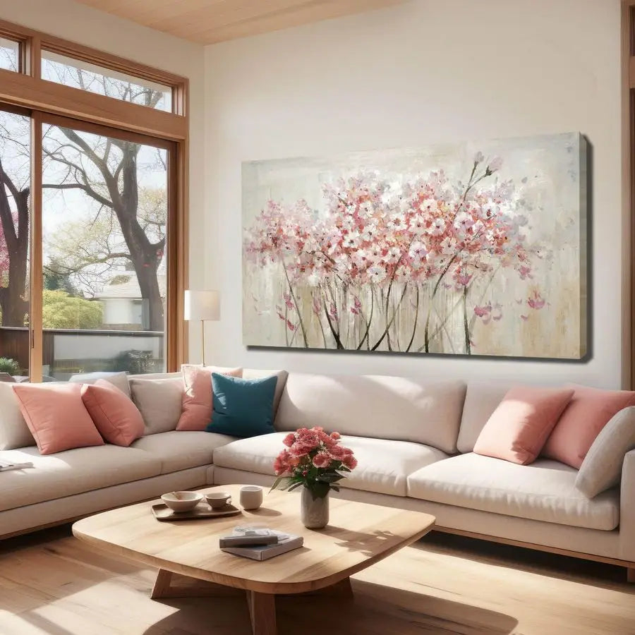 White Floral Oil Painting On Canvas Wall Decor For Bedroom