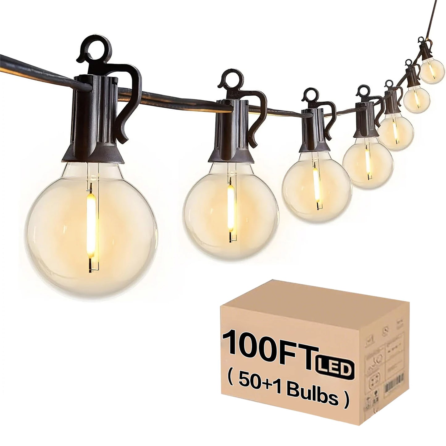100ft G40 High Voltage String Lights With 50 2700K Warm White Bulbs