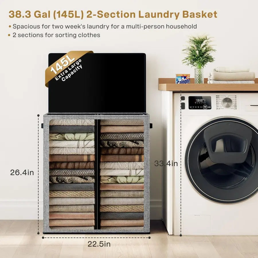 Double Laundry Hamper With Lid And Removable Bag Collapsible