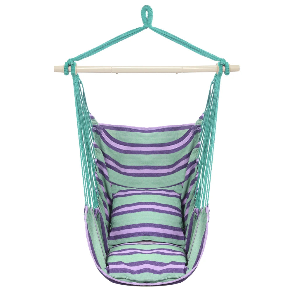 Outdoor Hanging Rope Chair With Cushions And Two Pillows