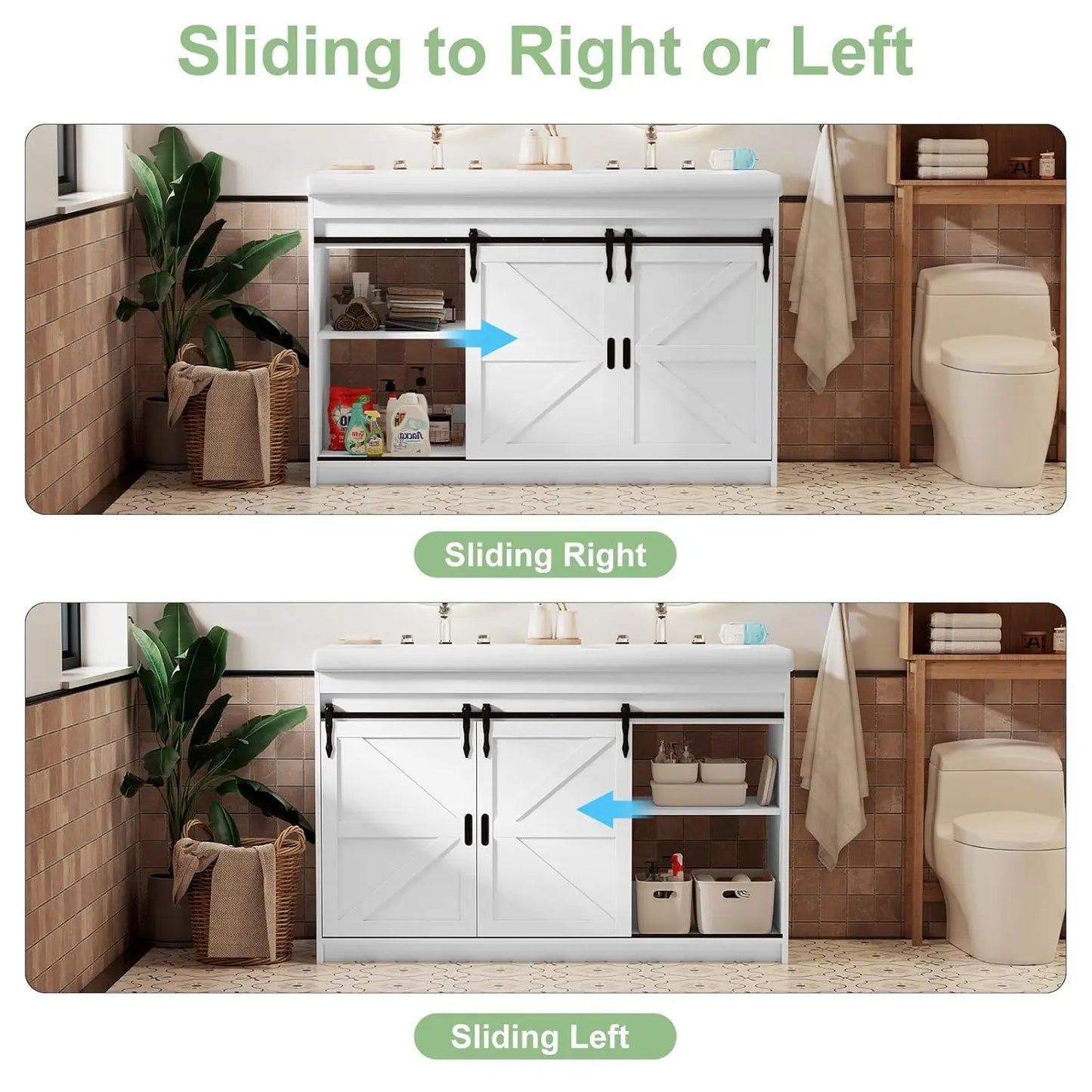 Double Sink Freestanding Bathroom Vanity With Barn Sliding Doors