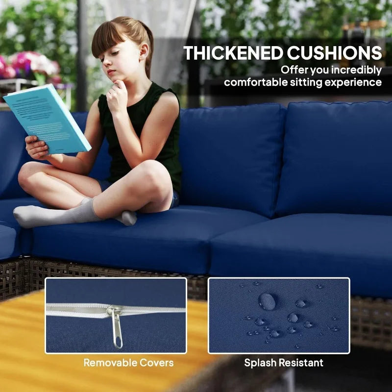 7 Piece Wicker Patio Furniture Set With Modular Outdoor Sectional
