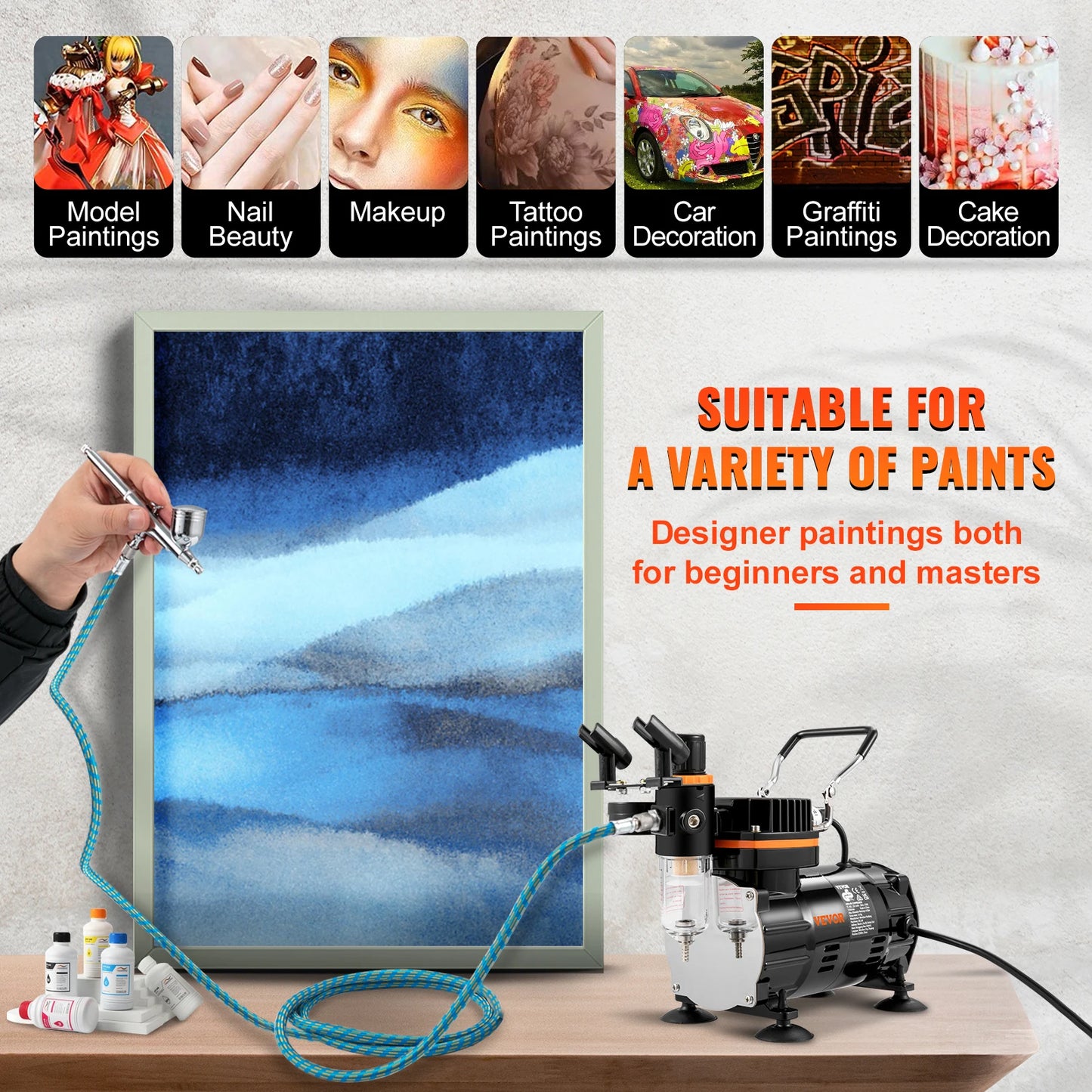 SucceBuy Professional Dual Action Airbrush 120W Spray Gun Set