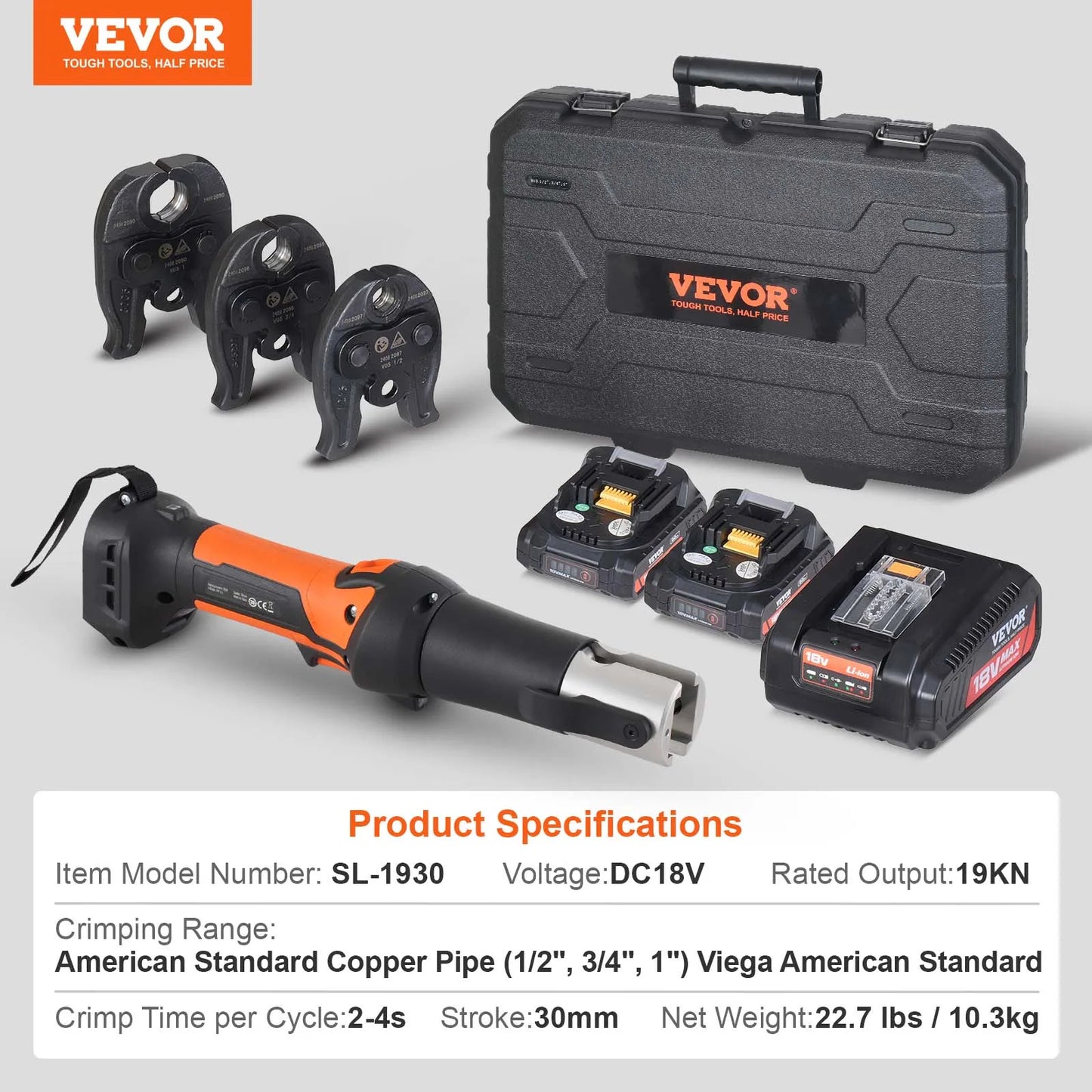 SucceBuy 18V Electric Pipe Crimping Tool Kit With 3 Jaws