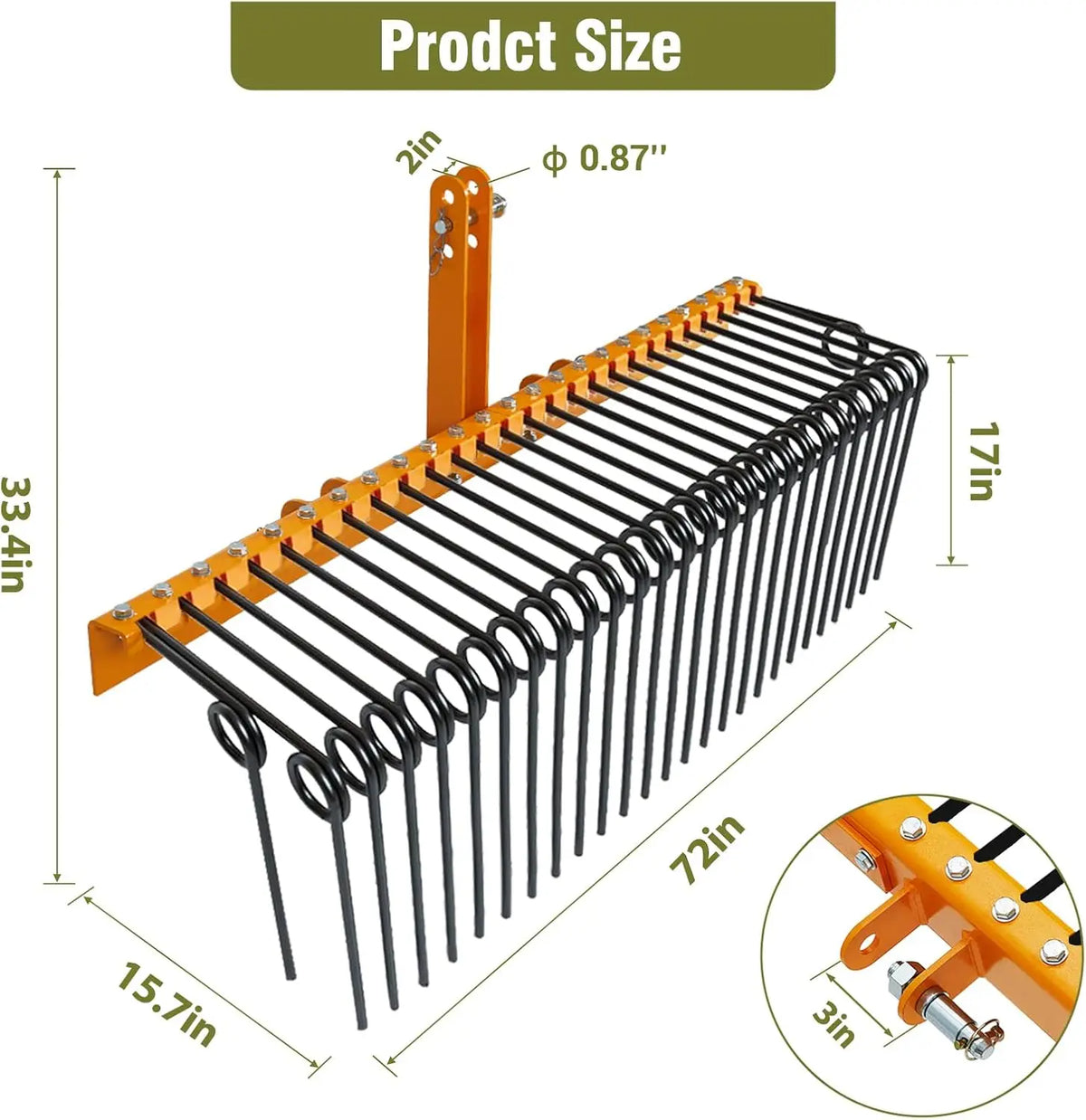 Heavy Duty Steel Landscape Rake with Spring Tines for Tractors