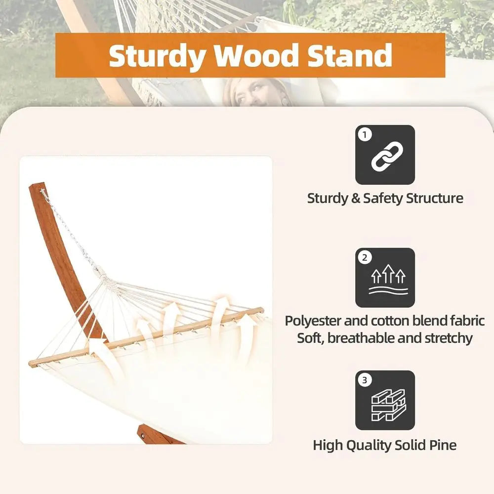 Heavy Duty 2 Person Hammock With Wooden Garden Stand