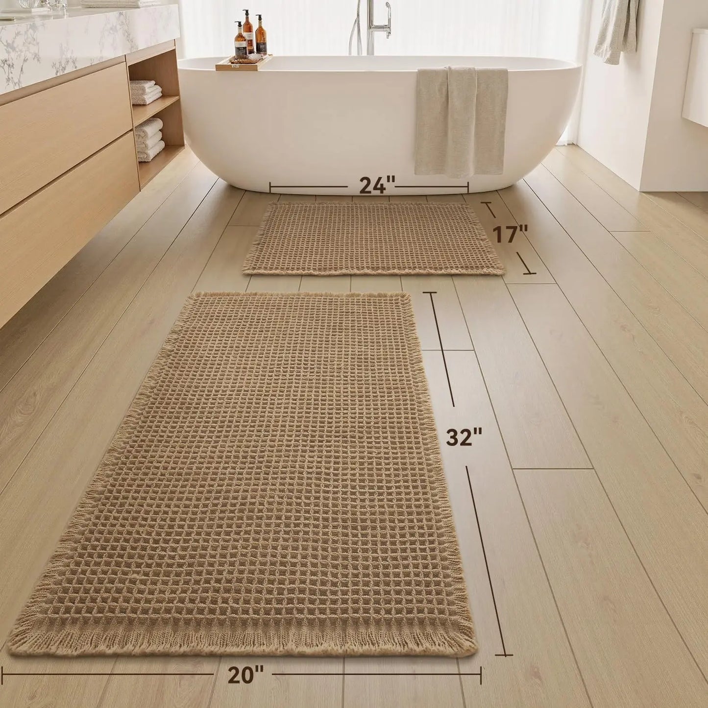 Non Slip Waffle Bath Mat Set, Super Absorbent, Machine Washable