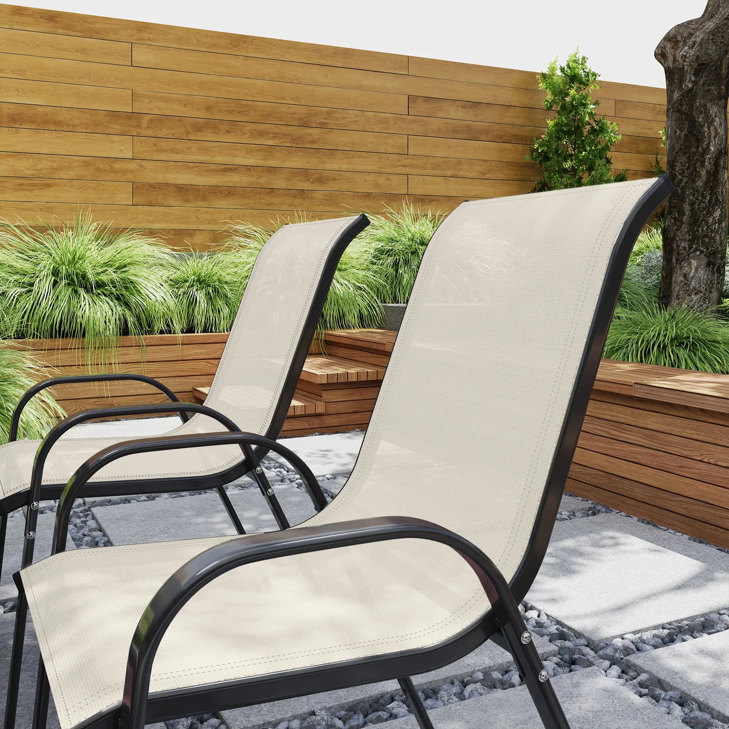 Set Of 4 Outdoor Stackable Patio Dining Chairs With Metal Frames