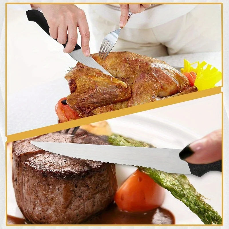 Stainless Steel Serrated Steak Knife Set With Ergonomic Handles