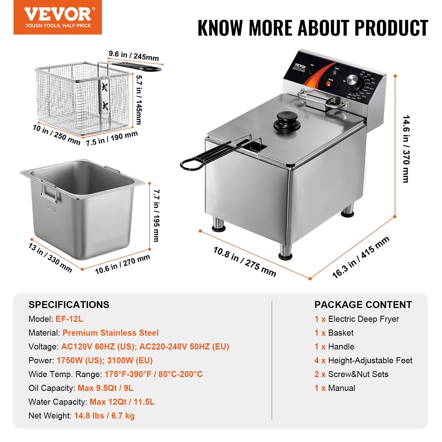 SucceBuy Commercial Electric Countertop Deep Fryer With Basket