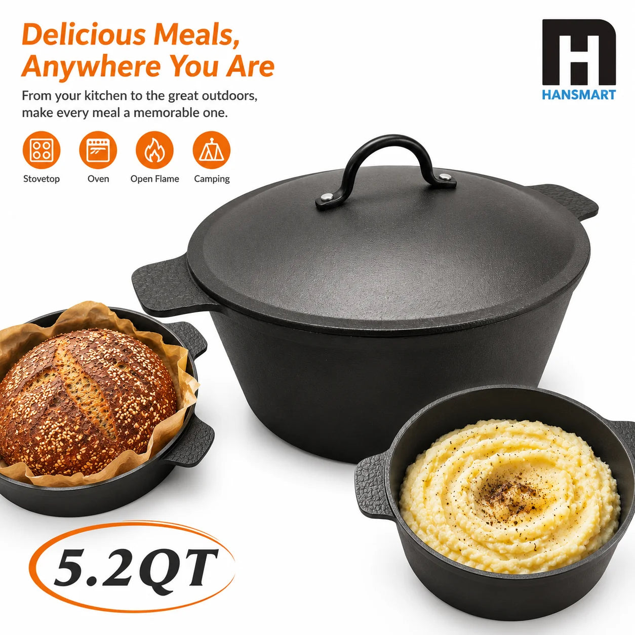 HANSMART Lightweight Cast Iron Dutch Oven Nonstick Cookware
