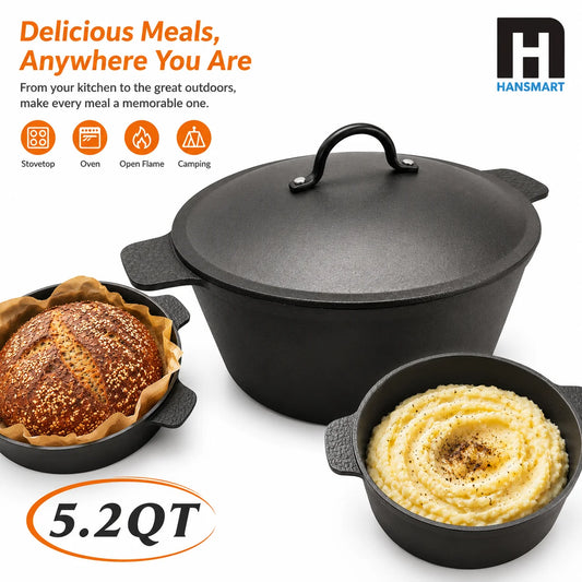 HANSMART Lightweight Cast Iron Dutch Oven Nonstick Cookware