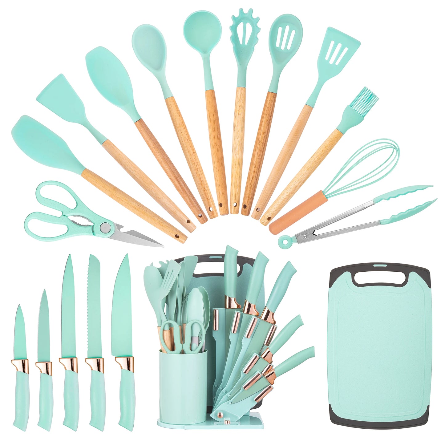 Professional Kitchen Knife Set With Silicone Utensils And Cutting Board