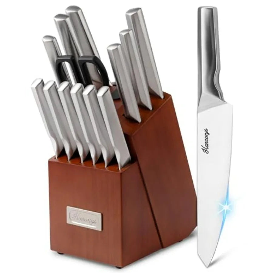 Stainless Steel Kitchen Knife Set With Built-In Sharpener