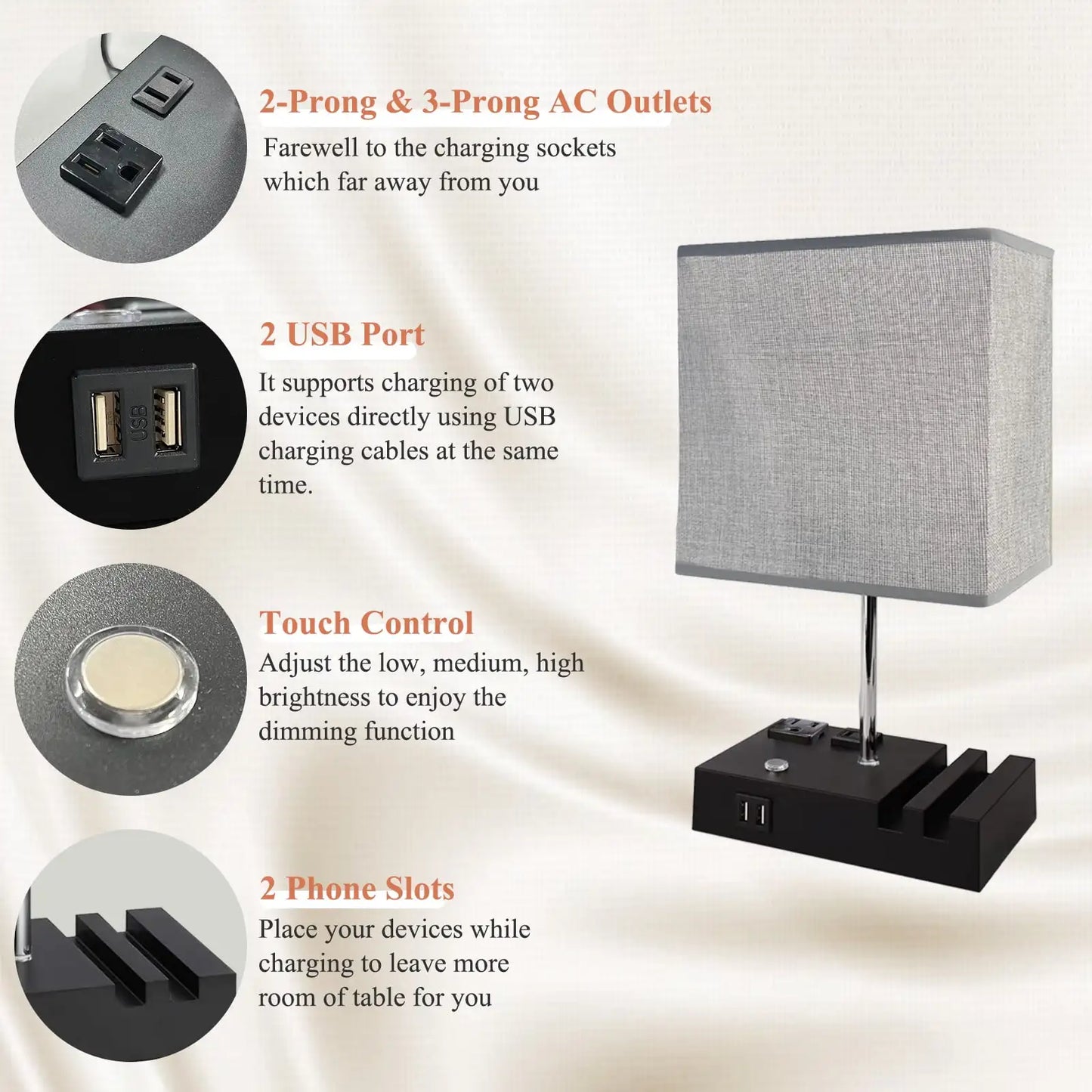 SZRSTH Bedside Table Lamp With Dual USB Ports And Dimmable