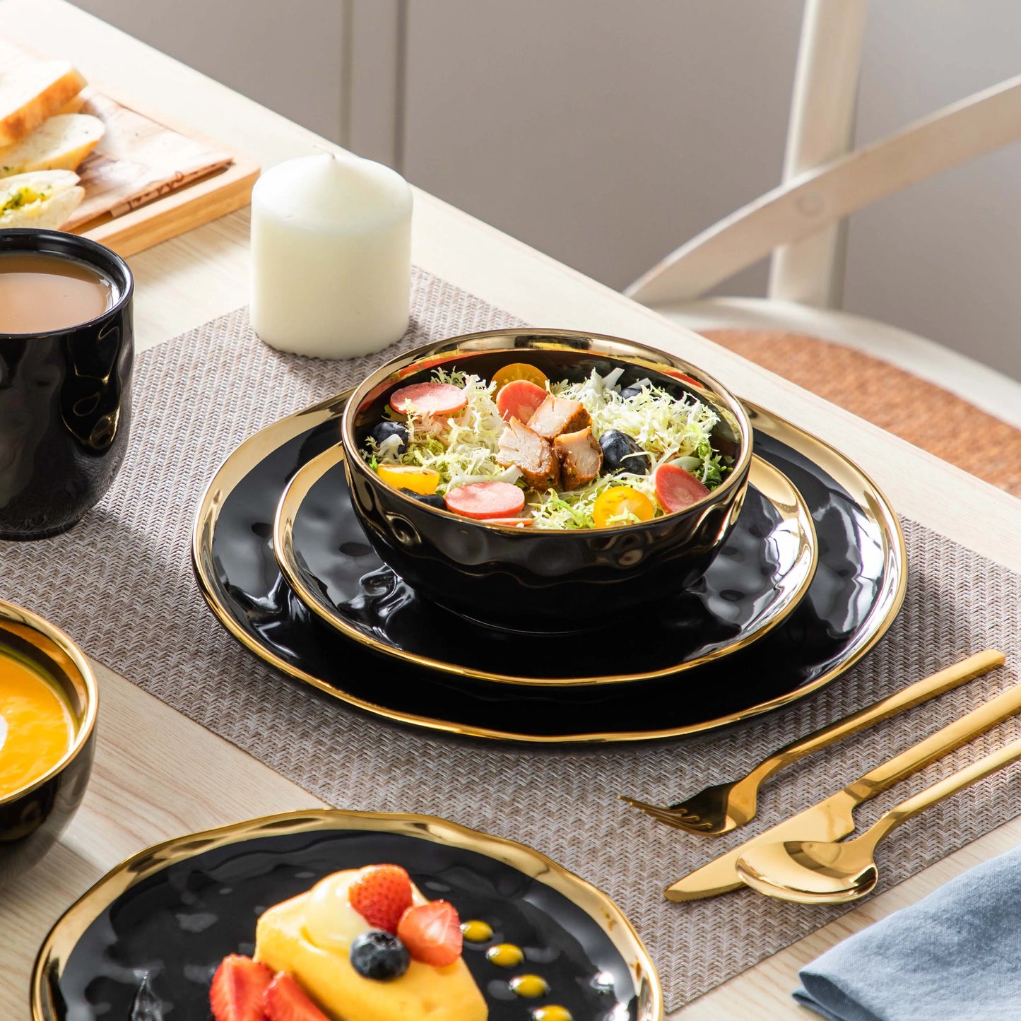 Malacasa Porcelain Dinnerware Set With Gold Trim, Elegant Tableware