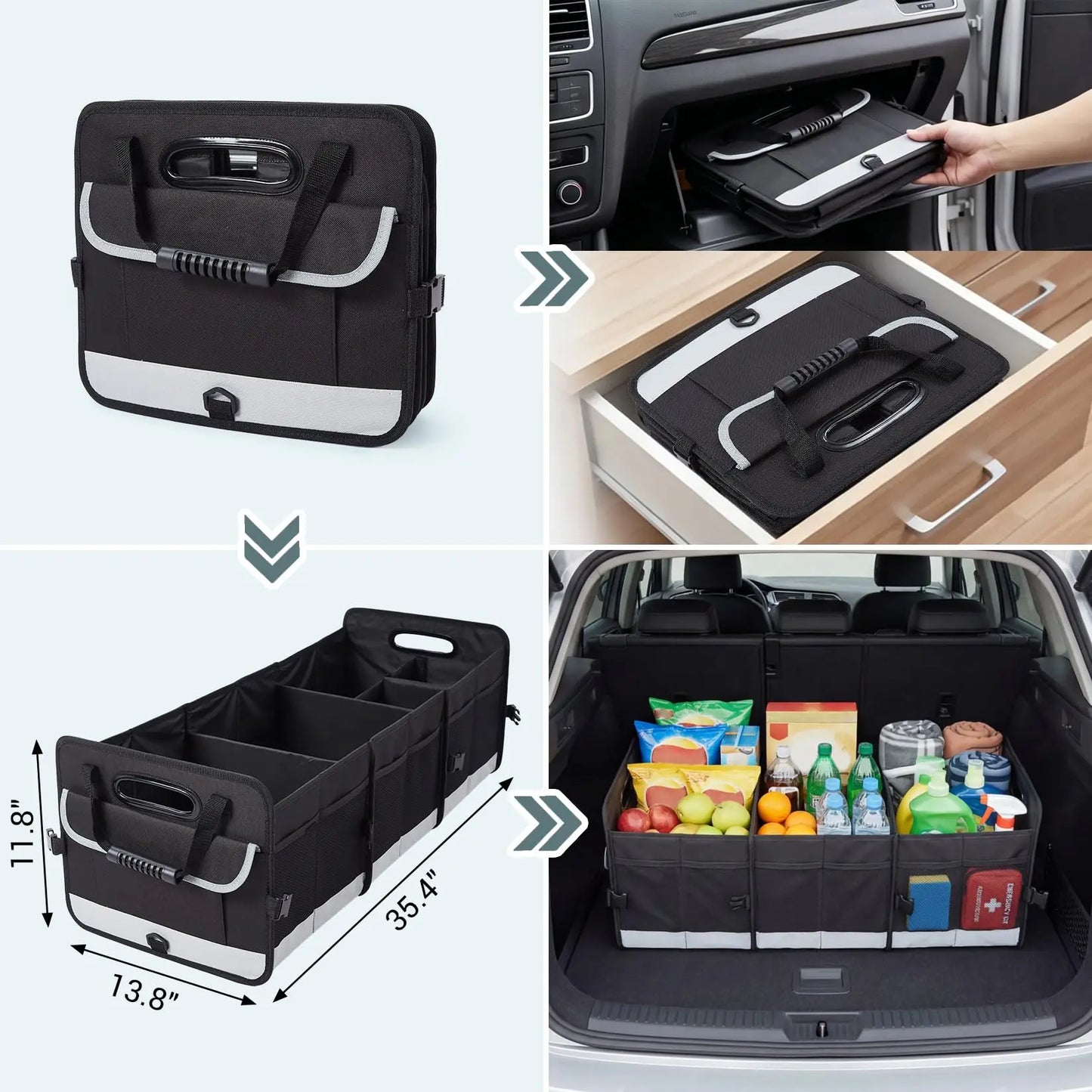 HiMISS Foldable 3 Section Black Car Trunk Organizer