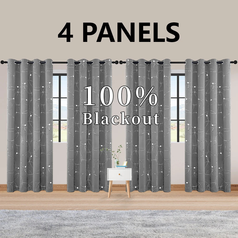 Blackout Curtain Set 4 Panels Thermal Insulated For Bedroom