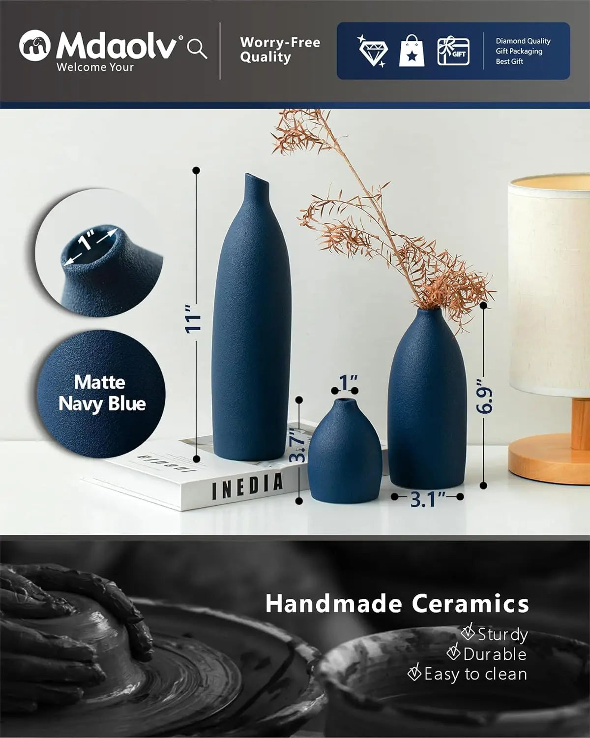 Matte Ceramic Vase Set Coastal Decor For Living Room Centerpiece