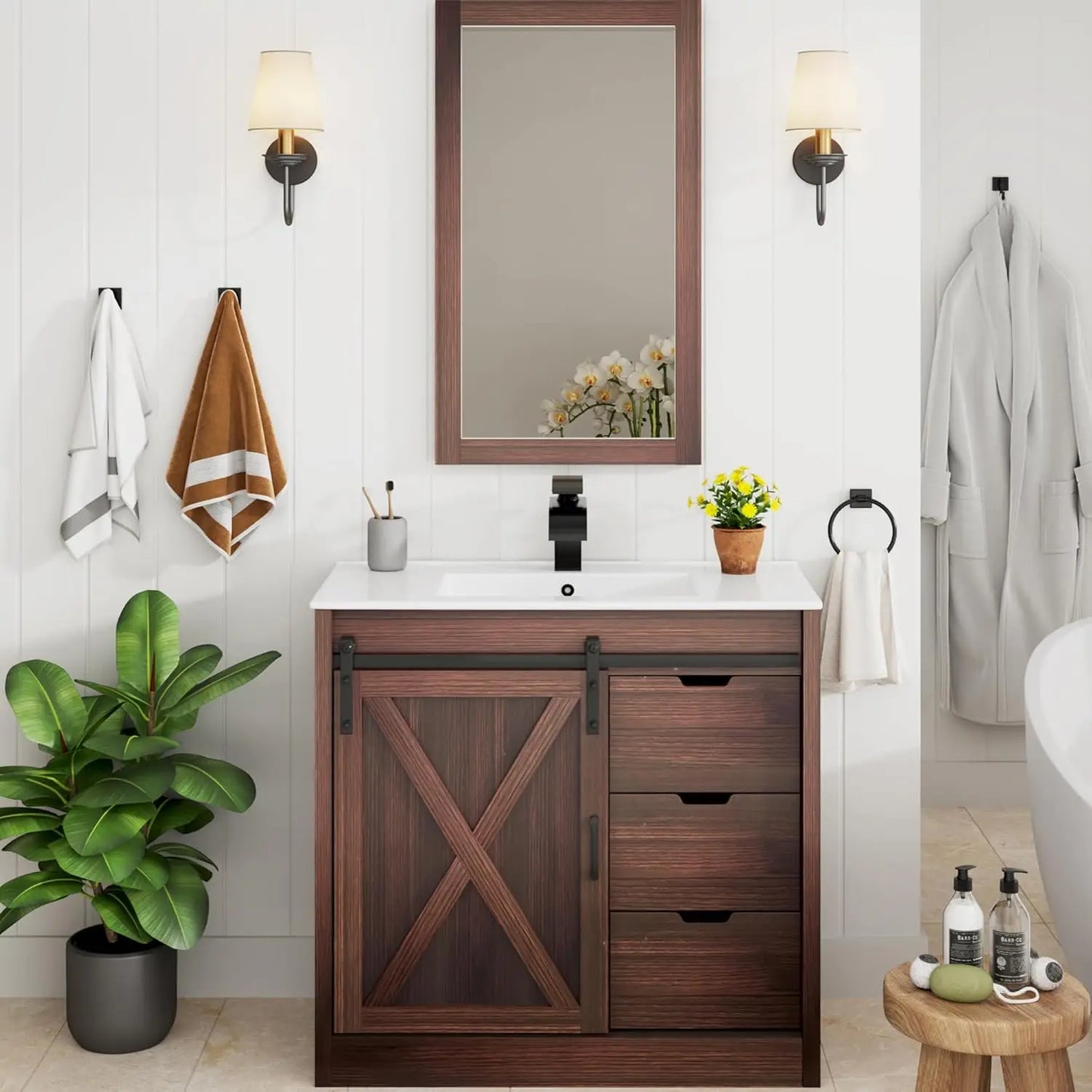 Guangbai Bathroom Vanity With Sink Faucet Mirror Farmhouse Storage Cabinet