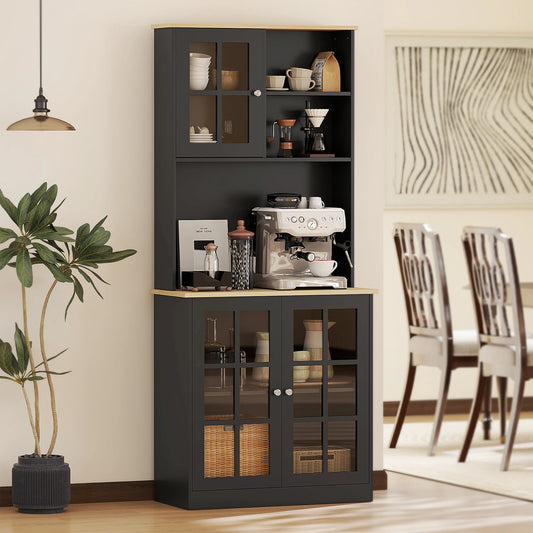 HOMCOM Kitchen Pantry Storage Cabinet With Hutch And Adjustable Shelves
