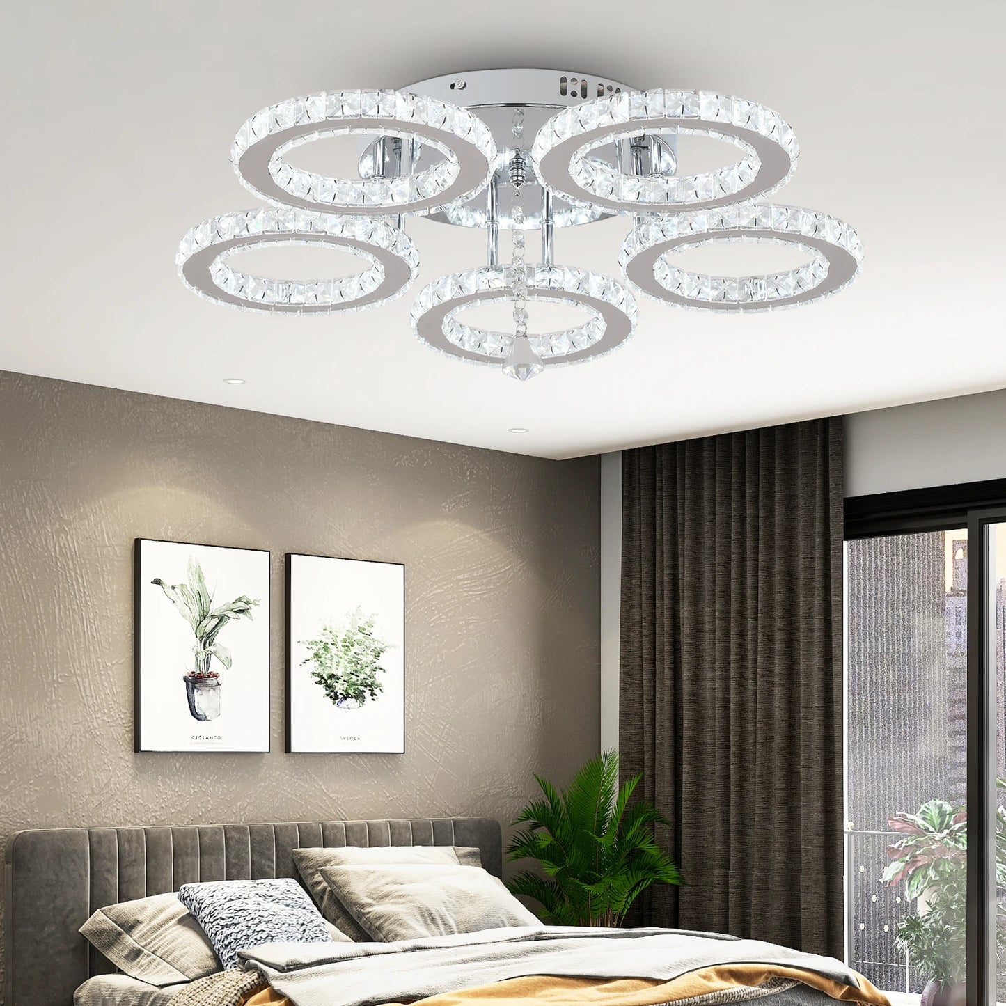 Crystal LED Ceiling Lamp With Remote Control Pendant Chandelier