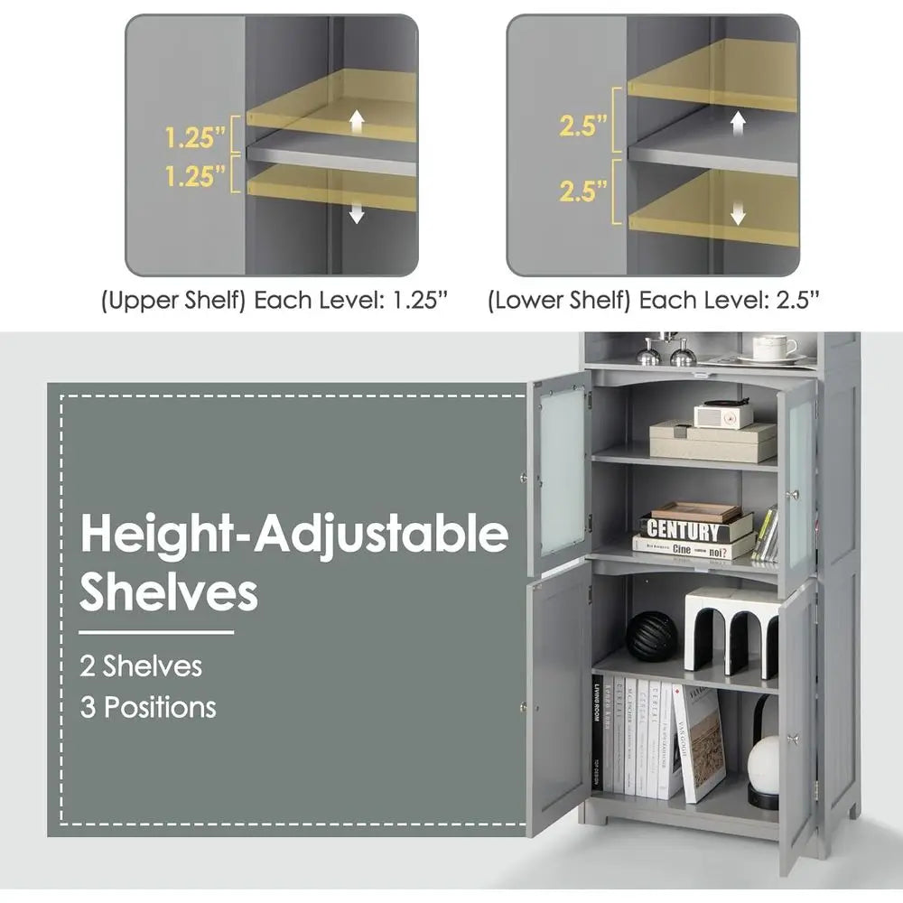 Tall Bathroom Storage Cabinet With Glass Doors And Shelves