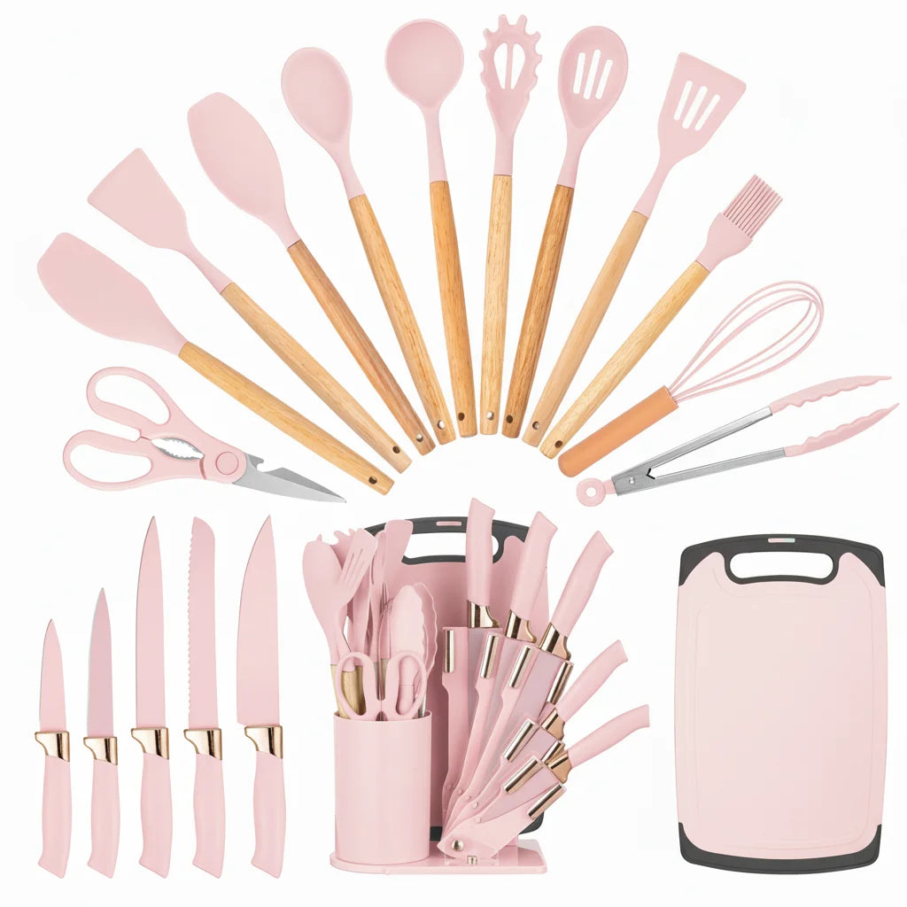 Professional Kitchen Knife Set With Silicone Utensils And Cutting Board
