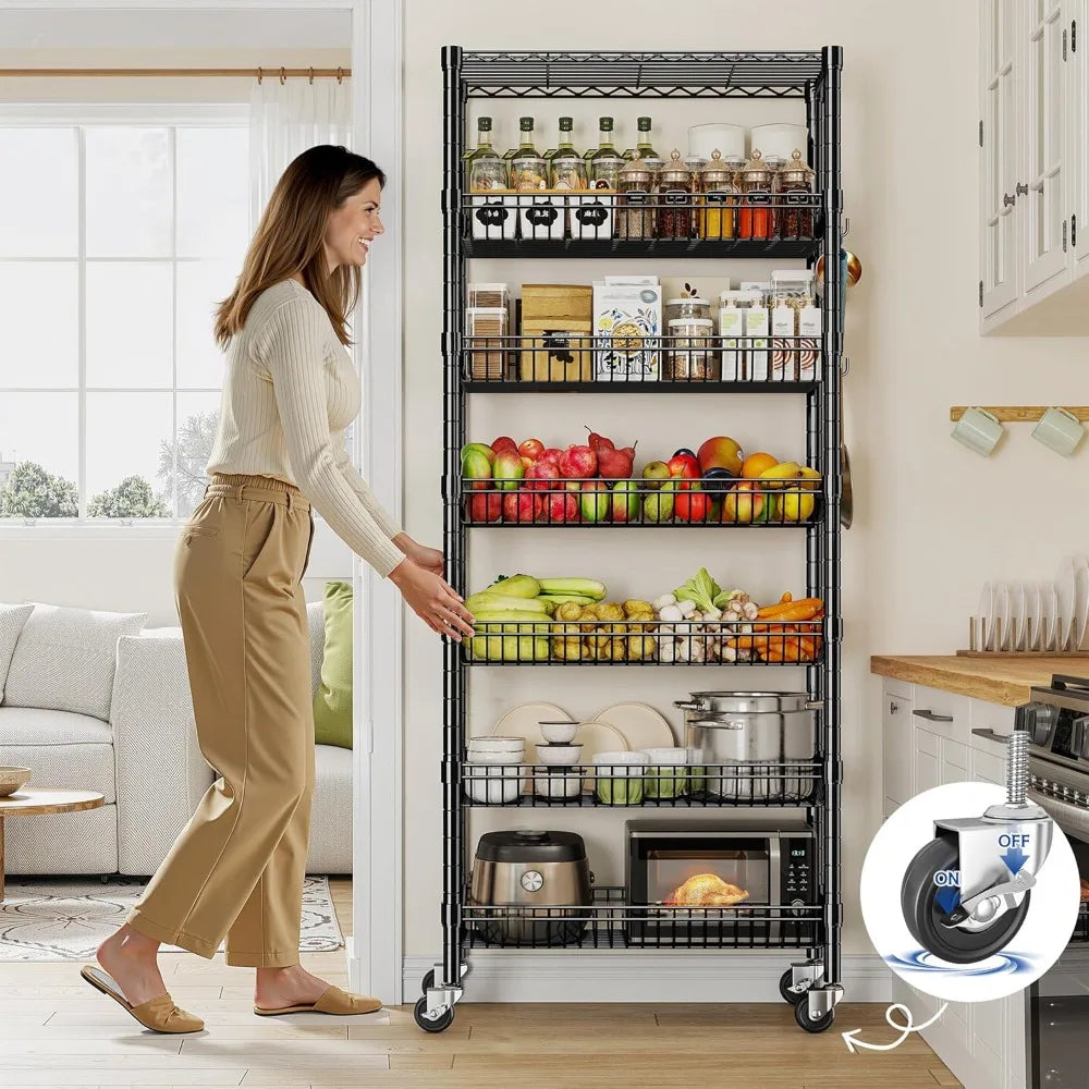 7-Tier Wire Shelving With Wheels For Kitchen Pantry