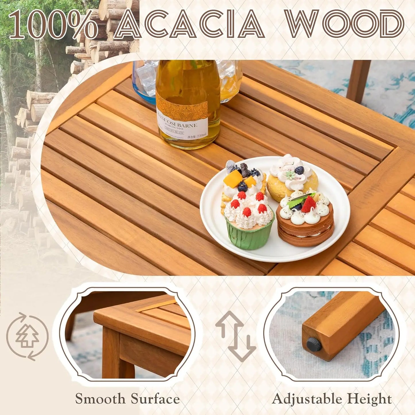 Acacia Wood 4 Piece Conversation Set Hand Woven Rope Seats