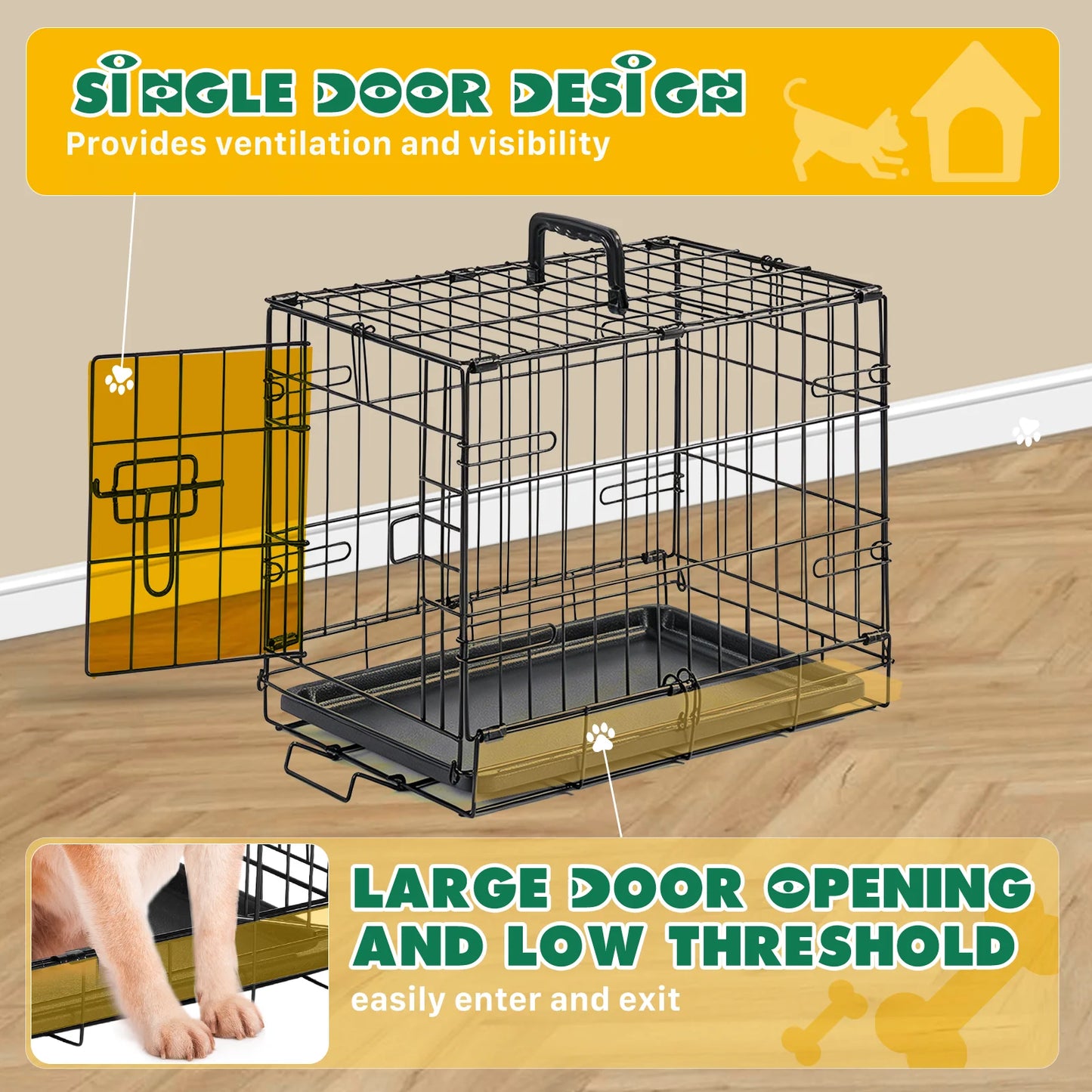 JHK Single Door Metal Dog Crate With Secure Lock Tray
