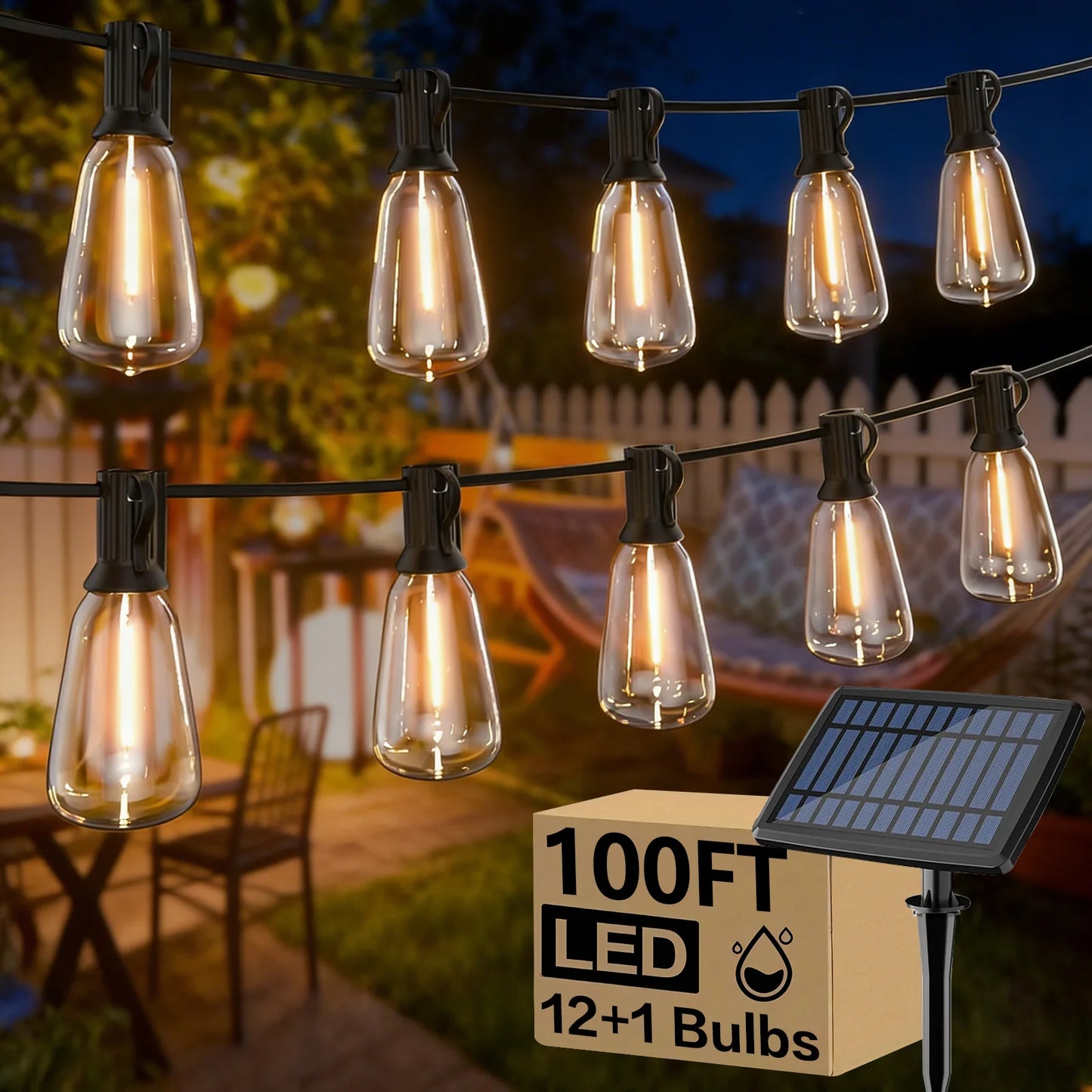 Solar LED String Lights Outdoor Waterproof Shatterproof Black Wire