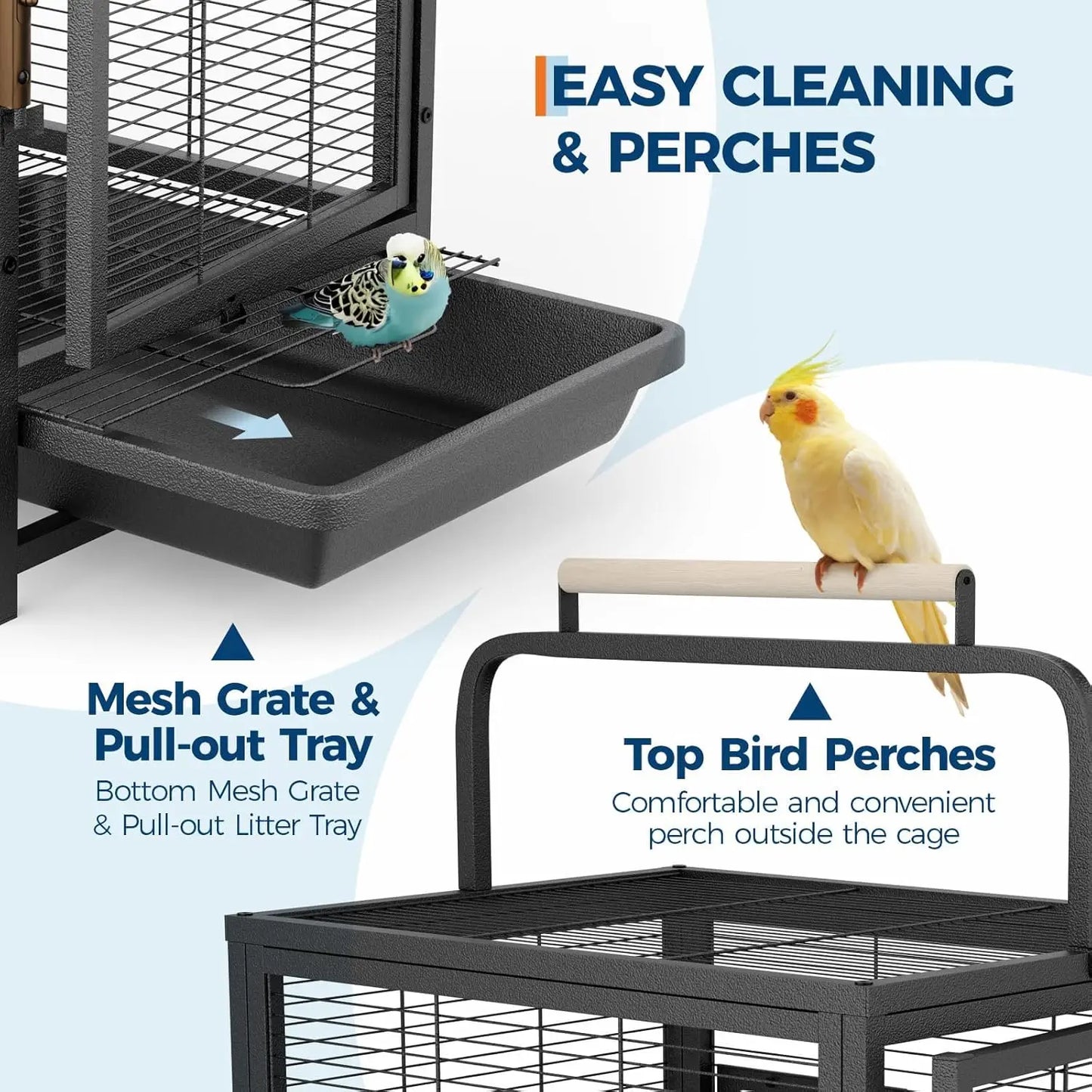 HiMISS Portable Bird Cage With Wooden Perch And Removable Tray